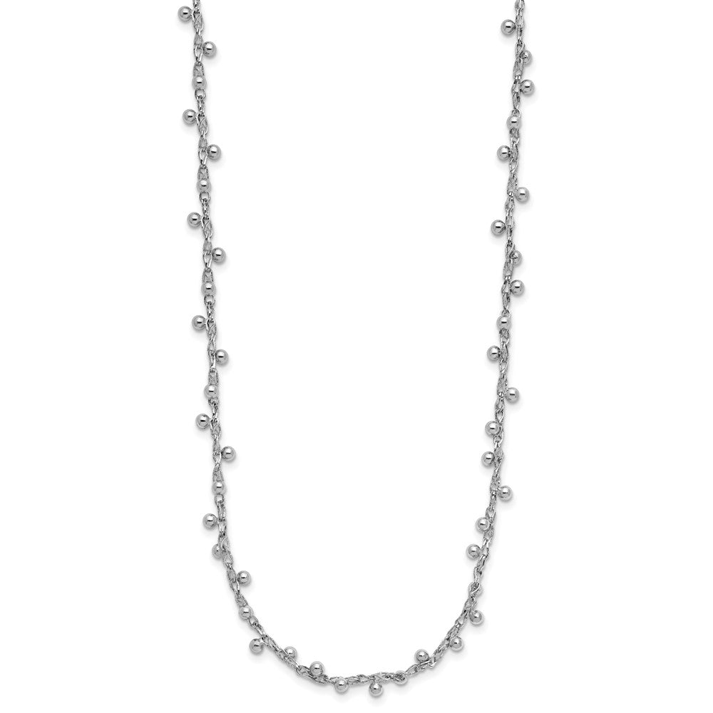 Sterling Silver Rhod-plated Polished Beaded w/ ext. Necklace