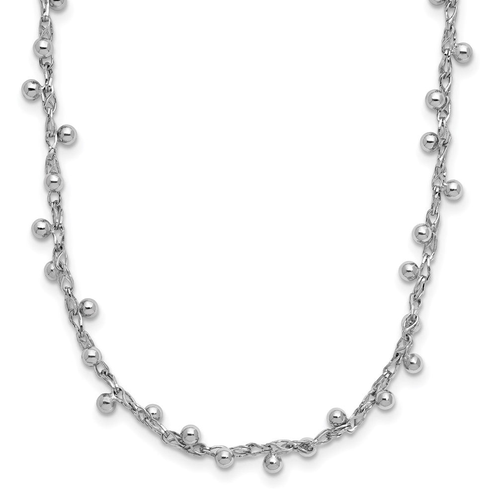 Sterling Silver Rhod-plated Polished Beaded w/ ext. Necklace