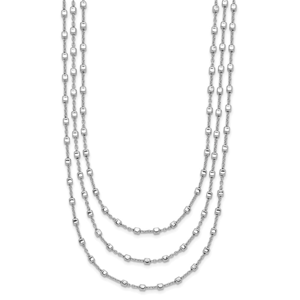 Sterling Silver Rh-plated 3 Strand Beaded w/ ext. Necklace