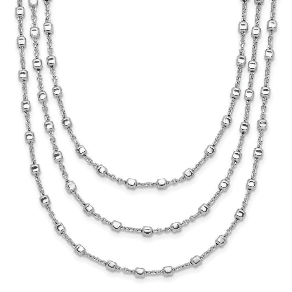 Sterling Silver Rh-plated 3 Strand Beaded w/ ext. Necklace