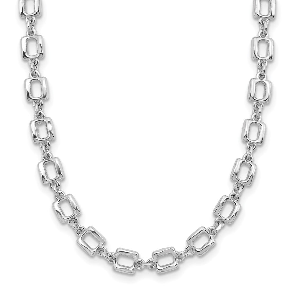 Sterling Silver Rhodium-plated Square Link w/ ext. Necklace