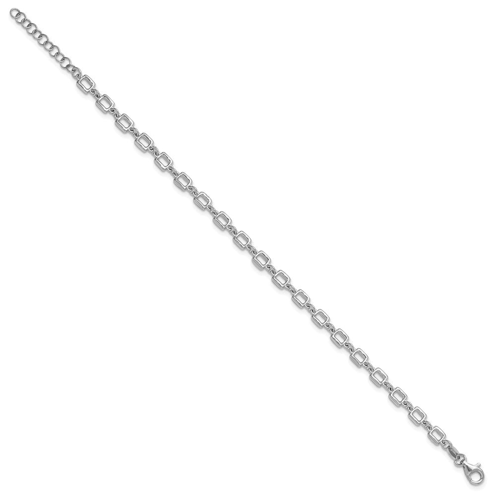 Sterling Silver Rhodium-plated Square Link w/ ext. Bracelet