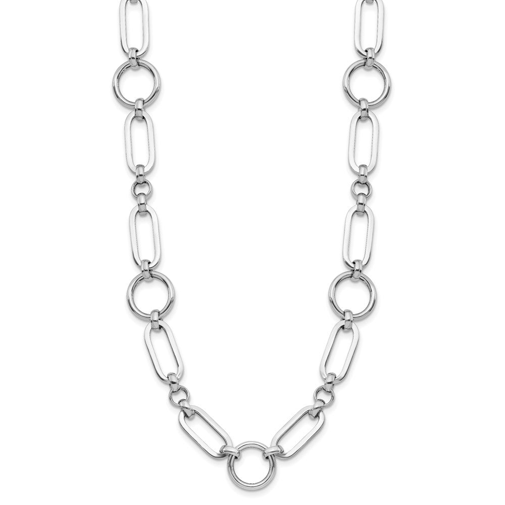 Sterling Silver RH-plated Polished Fancy Link w/ ext. Necklace