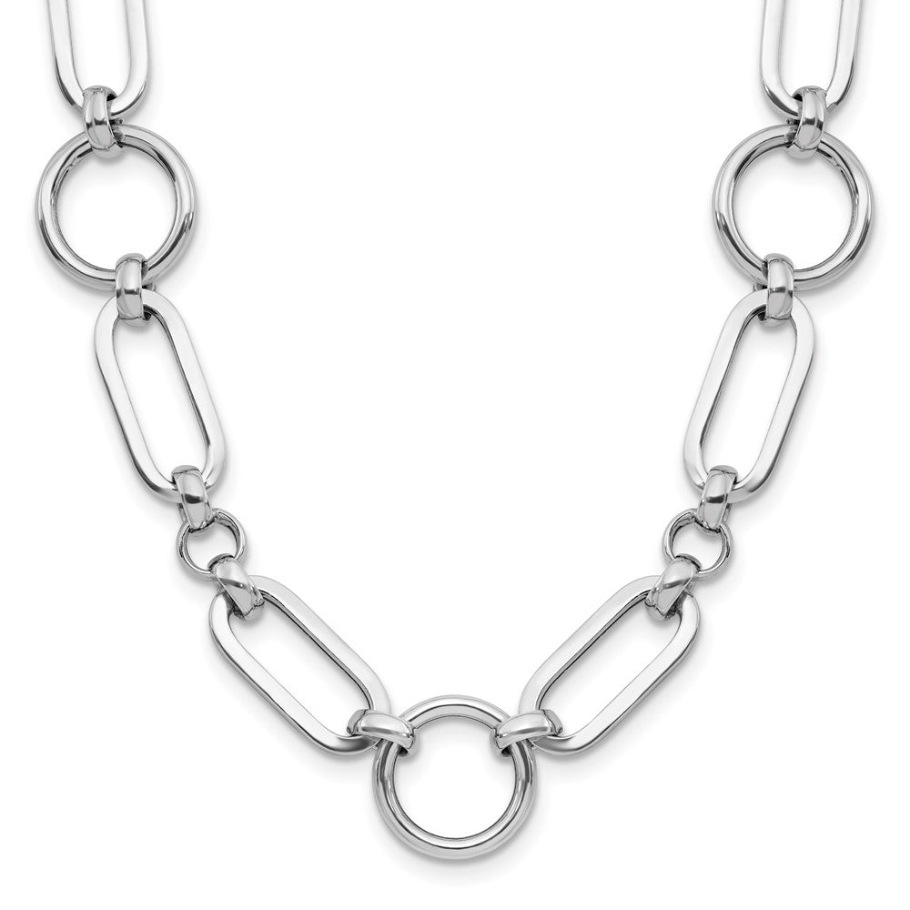 Sterling Silver RH-plated Polished Fancy Link w/ ext. Necklace