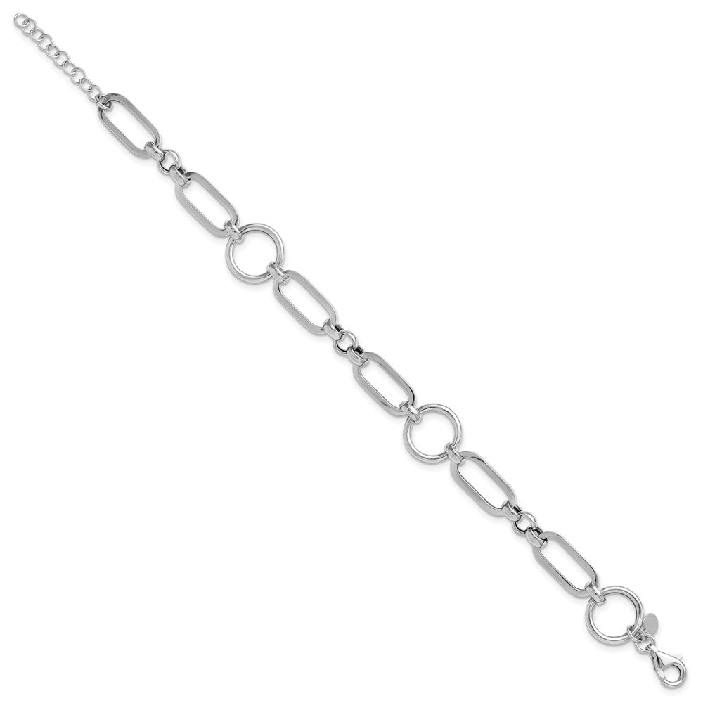 Sterling Silver Rhod-plated Polished Fancy Link w/ ext. Bracel