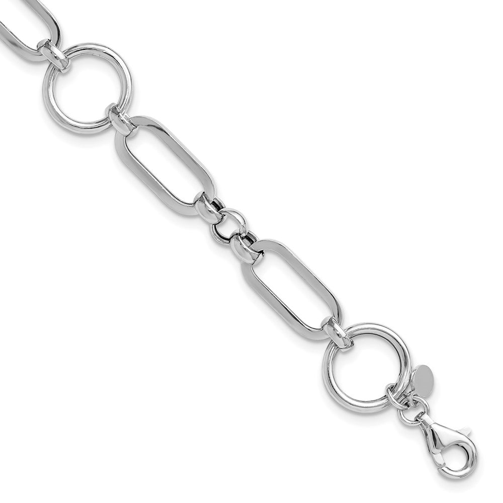 Sterling Silver Rhod-plated Polished Fancy Link w/ ext. Bracel