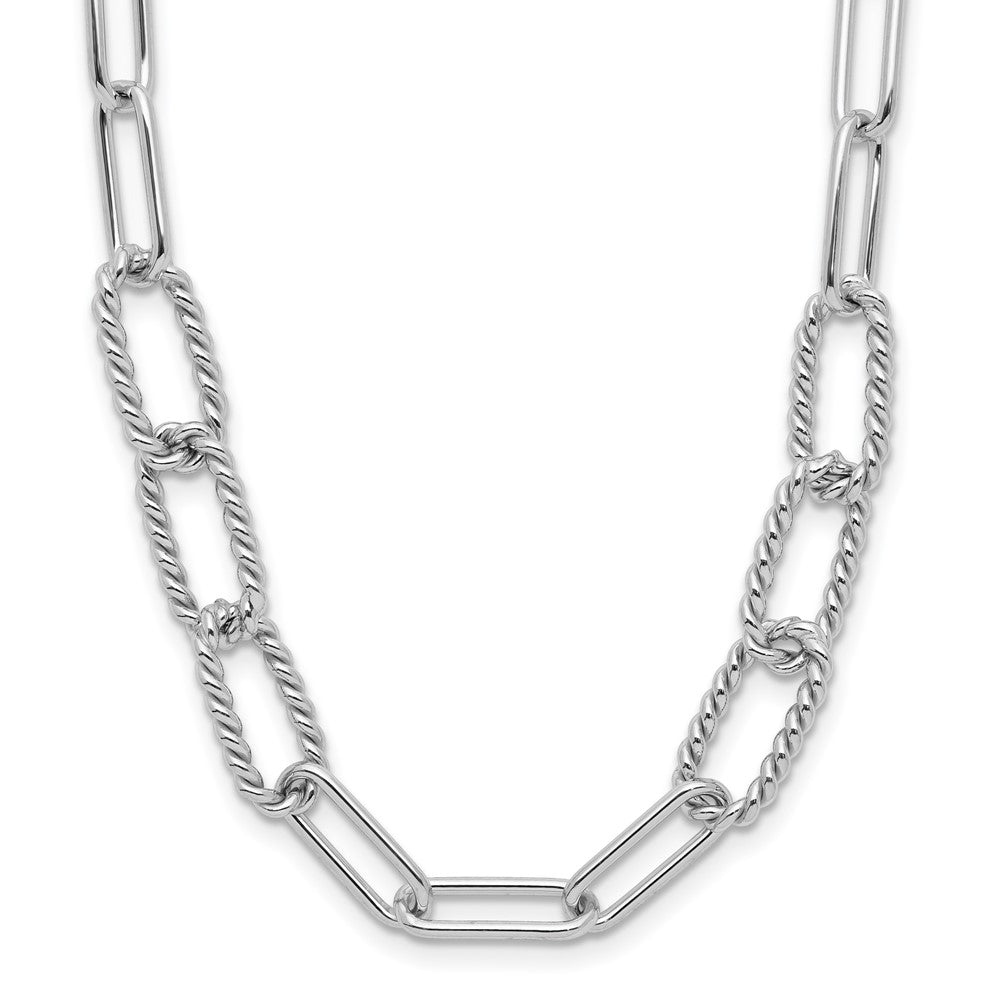 Sterling Silver RH-plated Polished/Textured Fancy Link Necklace