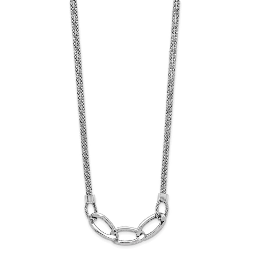 Sterling Silver Rh-plat Polished Multi-Strand w/ ext. Necklace