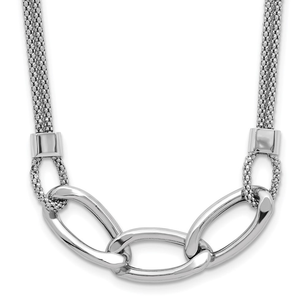 Sterling Silver Rh-plat Polished Multi-Strand w/ ext. Necklace