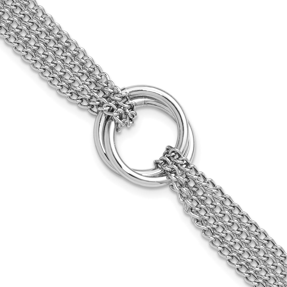Sterling Silver RH-plated Multi-Strand Circles w/ ext. Bracele