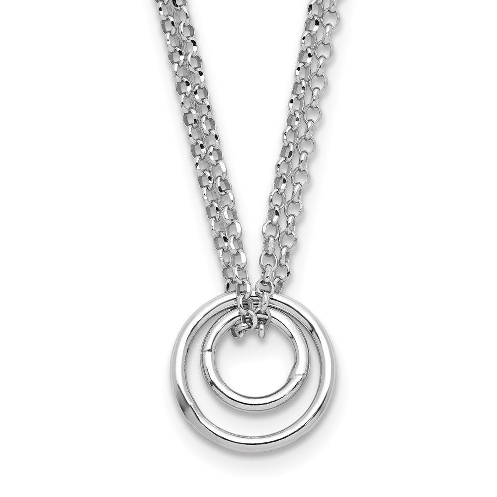 Sterling Silver Rh-plt Polished 2-Strand Circle w/ ext Necklace