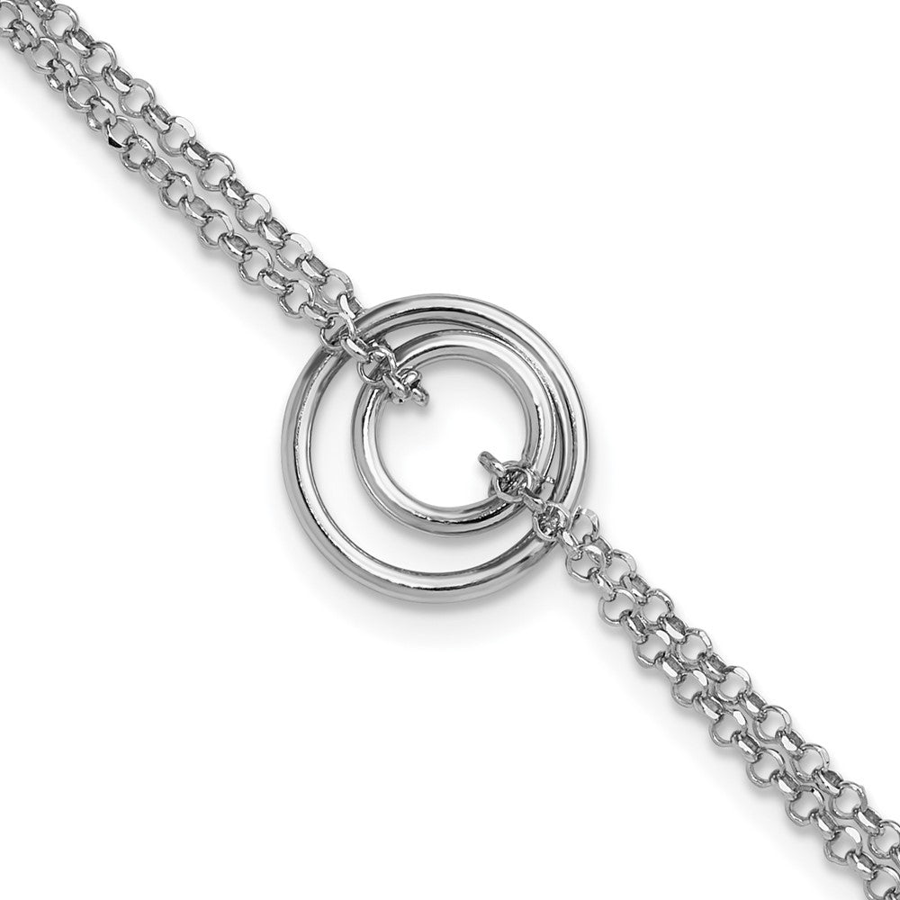Sterling Silver Rh-pl Polished 2-Strand Circle w/ ext. Bracel