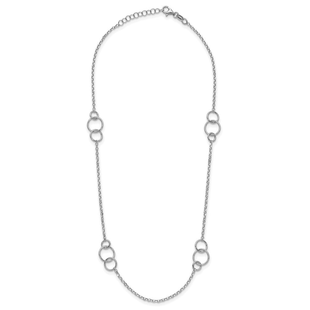 Sterling Silver Rh-plated Polished Circle with ext. Necklace