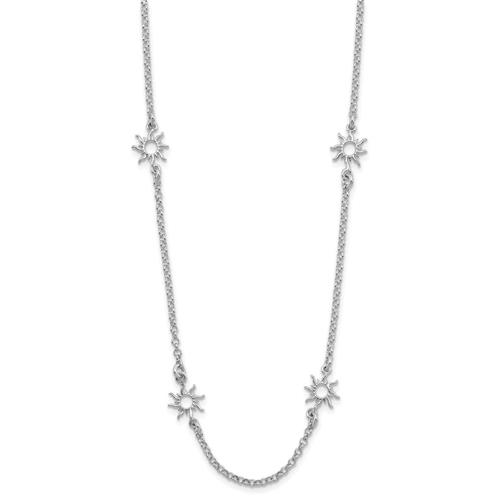 Sterling Silver Rhodium-plated Polished Suns w/ ext. Necklace