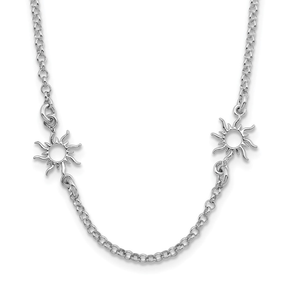 Sterling Silver Rhodium-plated Polished Suns w/ ext. Necklace