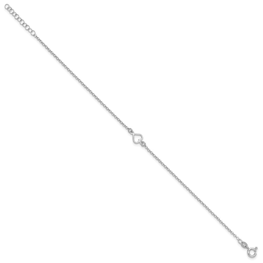 Sterling Silver Rh-plated Polished Heart PLUS ext. Anklet