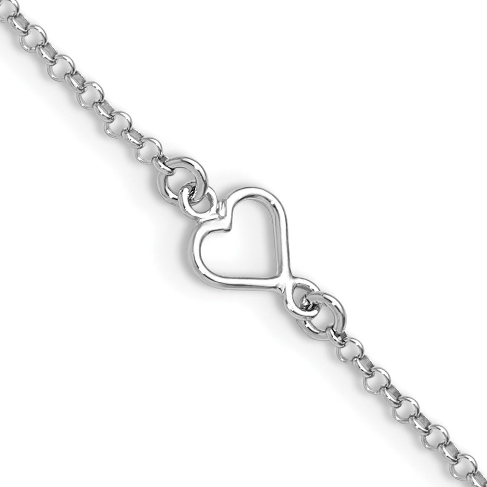 Sterling Silver Rhodium-plated Open Heart Plus Extender - Total Anklet