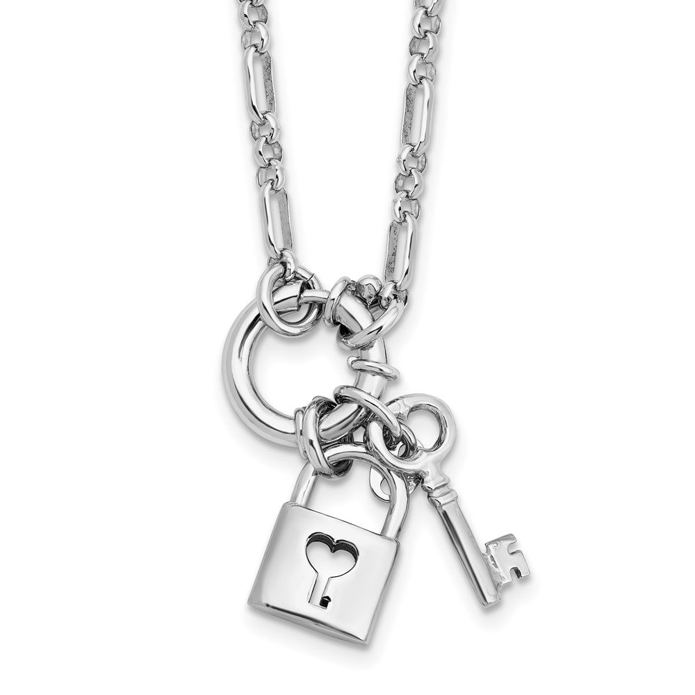 Sterling Silver Rhodium-plated Polished Lock and Key Necklace