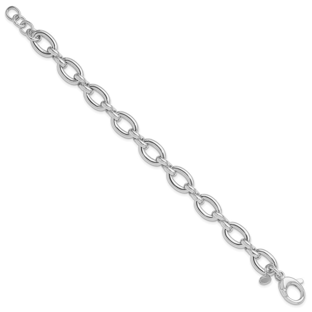 Sterling Silver RH-plated Polished Fancy Link w/ ext. Bracele