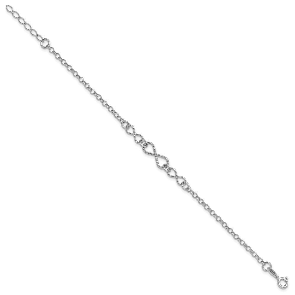 Sterling Silver Rhodium-plated Twisted Infinity w/ ext. Bracele