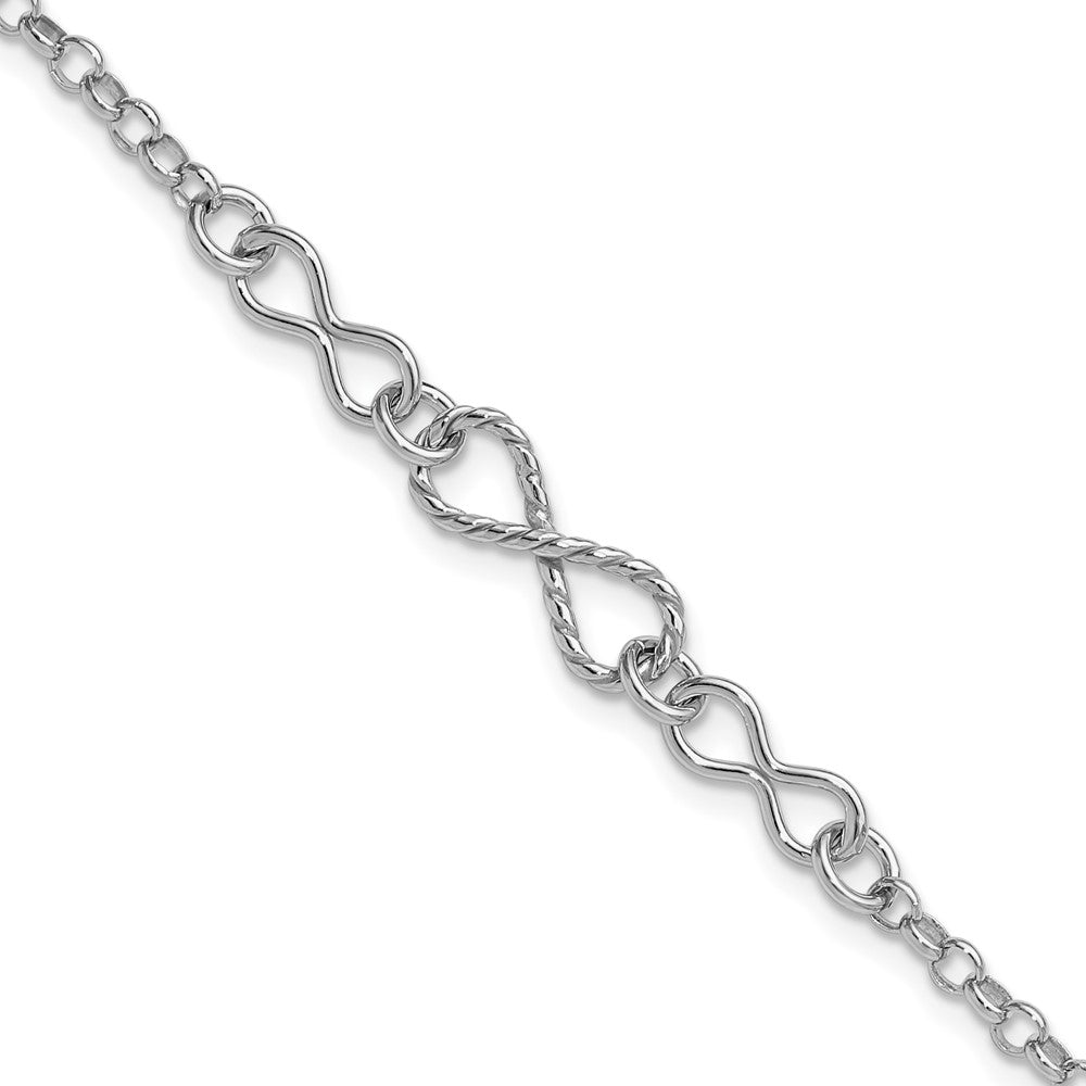 Sterling Silver Rhodium-plated Twisted Infinity w/ ext. Bracele