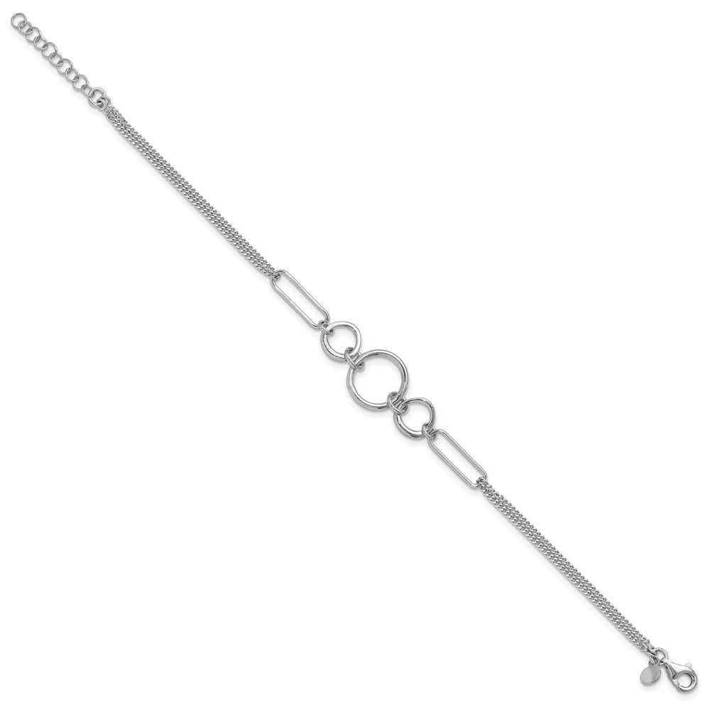 Sterling Silver Rhod-plated 2-Strand with ext. Fancy Bracelet