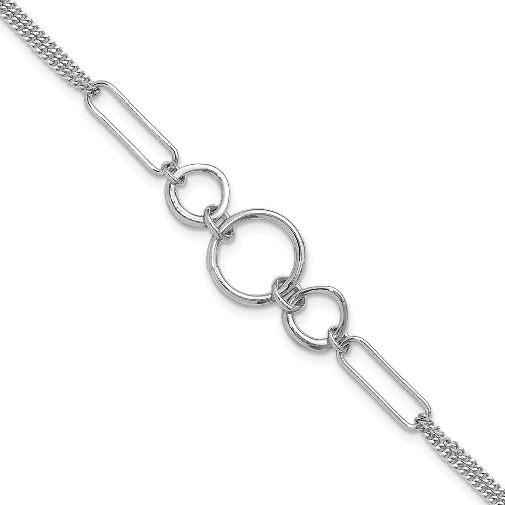Sterling Silver Rhod-plated 2-Strand with ext. Fancy Bracelet