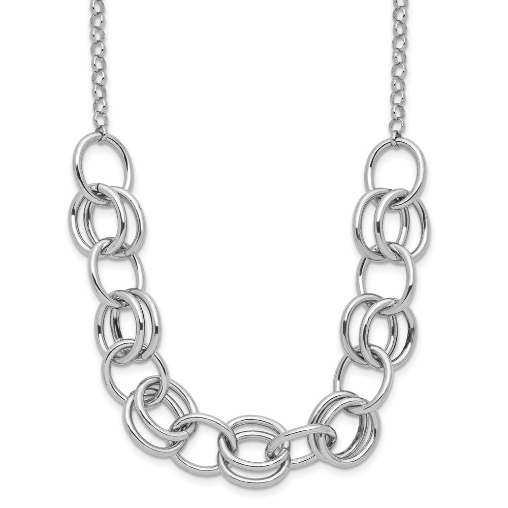 Sterling Silver Rhodium-plated Fancy Link Necklace