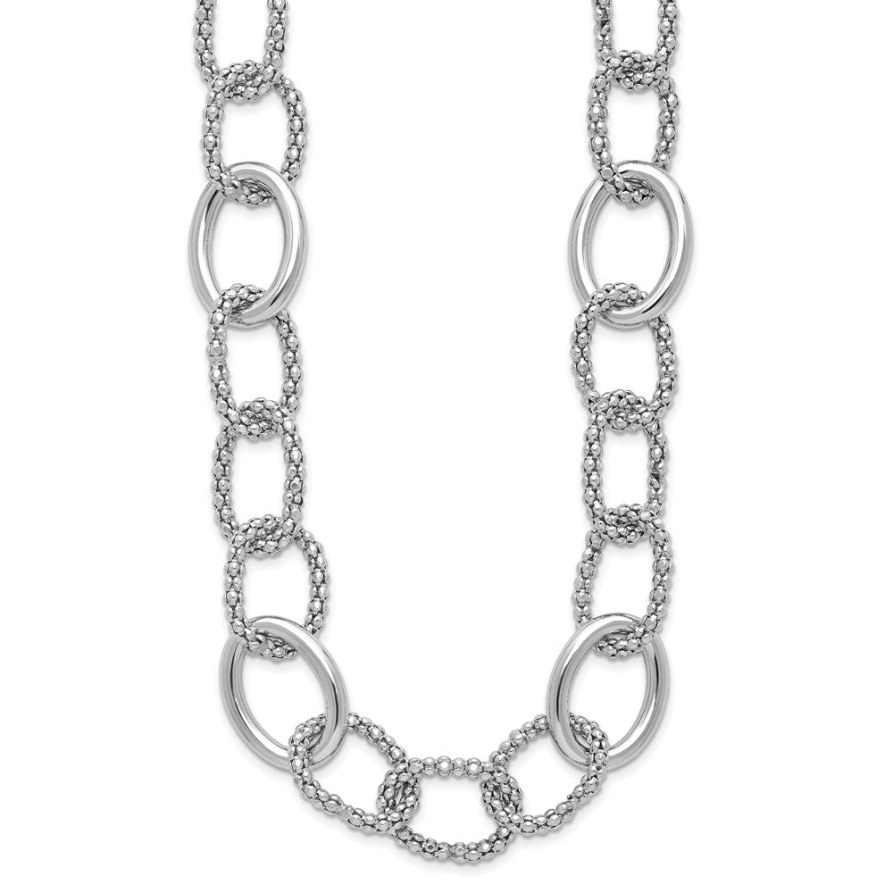 Sterling Silver Rhodium-plated Fancy Link with ext. Necklace