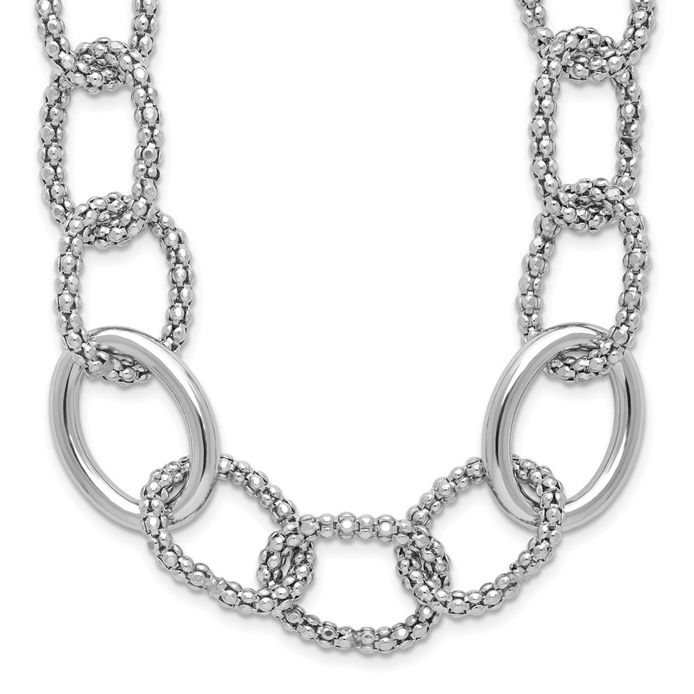 Sterling Silver Rhodium-plated Fancy Link with ext. Necklace