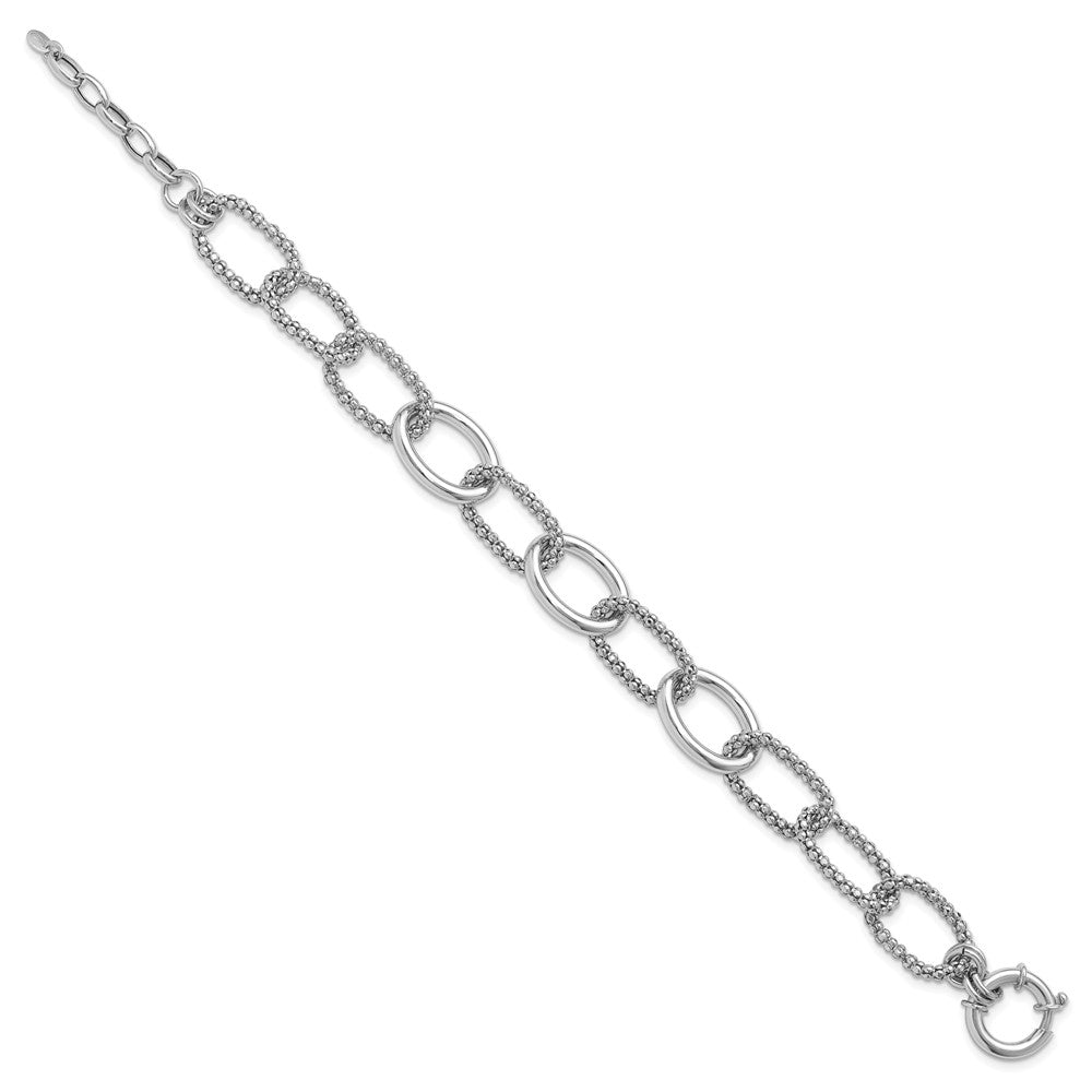 Sterling Silver Rhodium-plated Fancy Link with ext. Bracelet