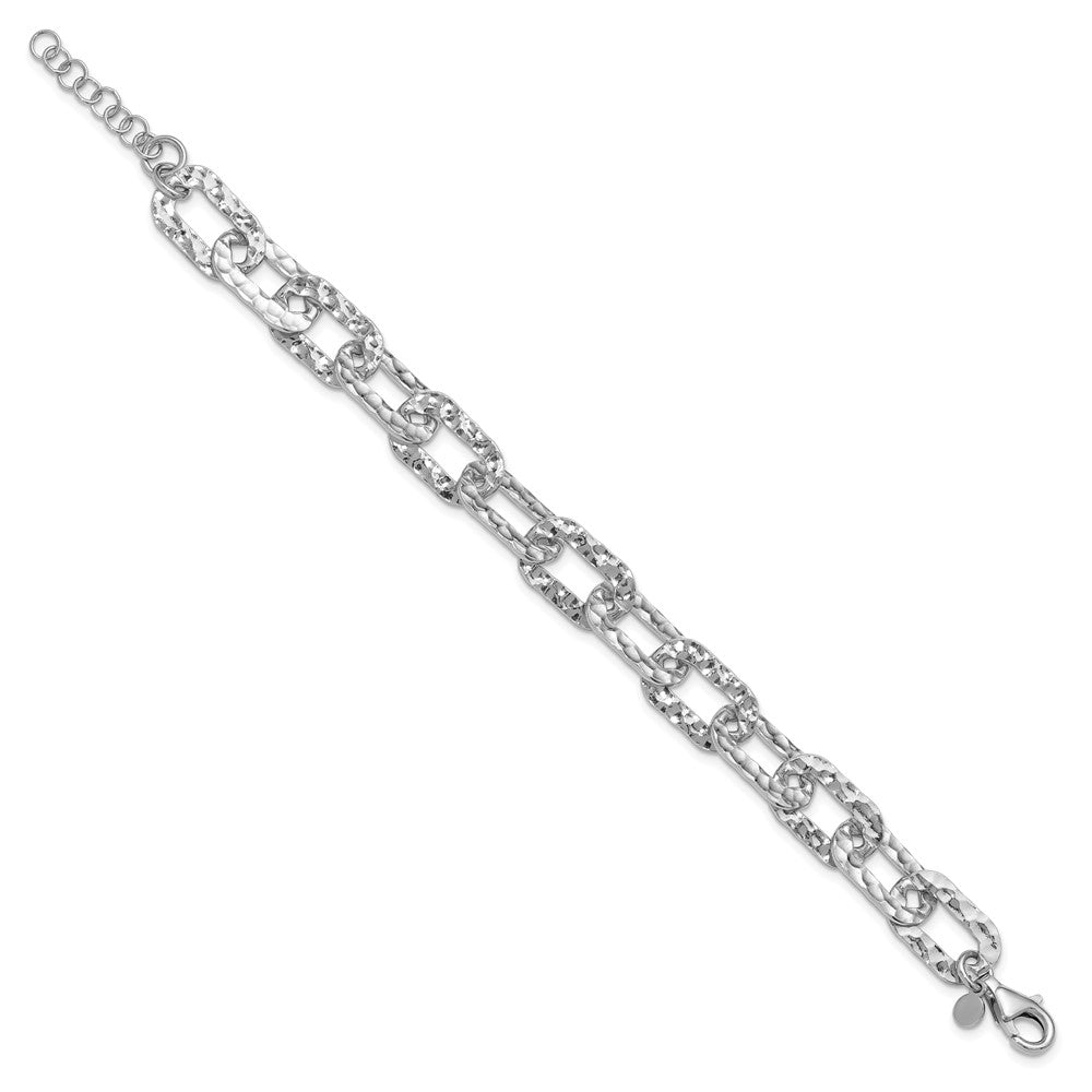 Sterling Silver Rh-pl Polished/Hammered Fancy w/ ext. Bracelet