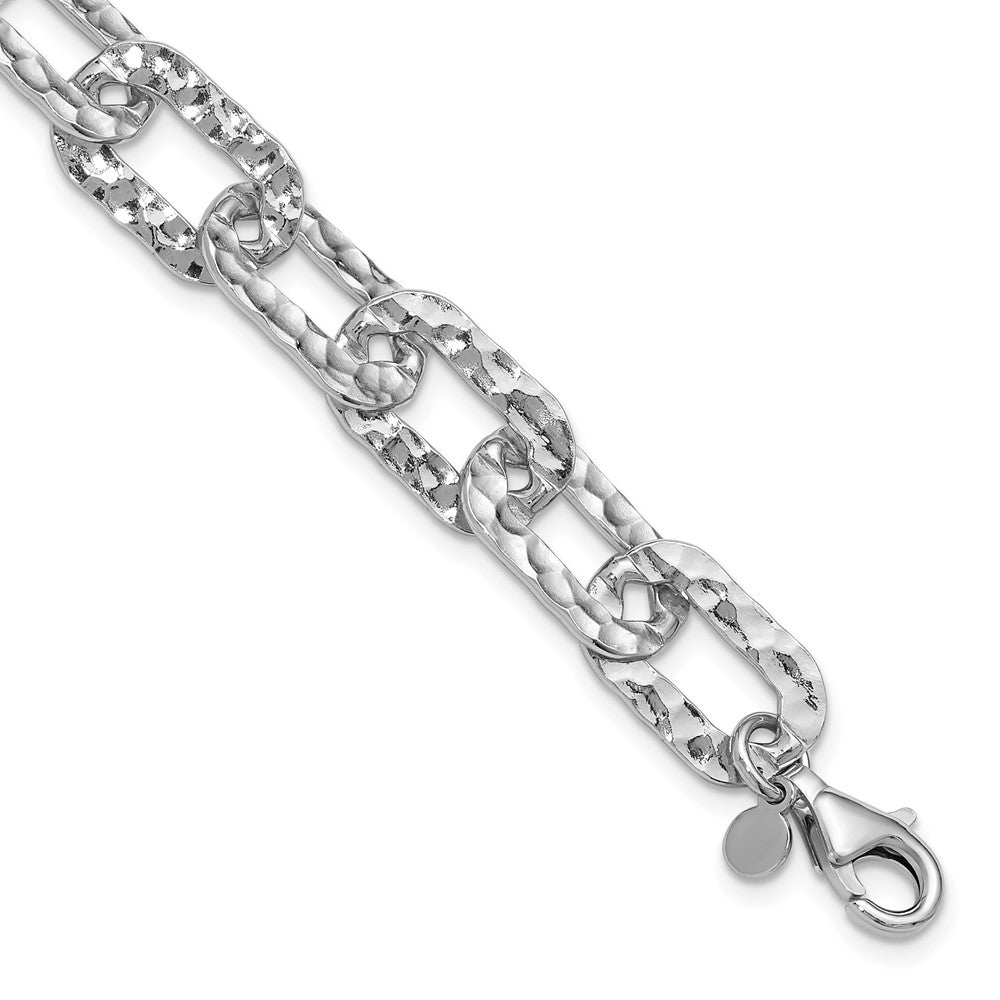 Sterling Silver Rh-pl Polished/Hammered Fancy w/ ext. Bracelet
