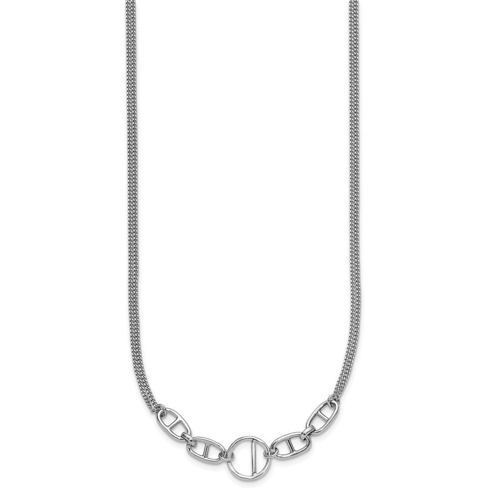 Sterling Silver Rh-plt Polish 2-strand Fancy w/ ext Necklace