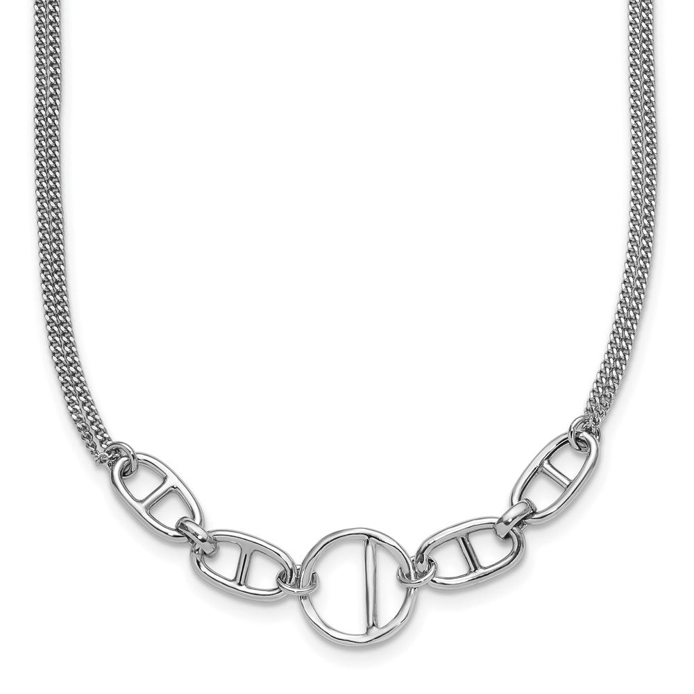 Sterling Silver Rh-plt Polish 2-strand Fancy w/ ext Necklace
