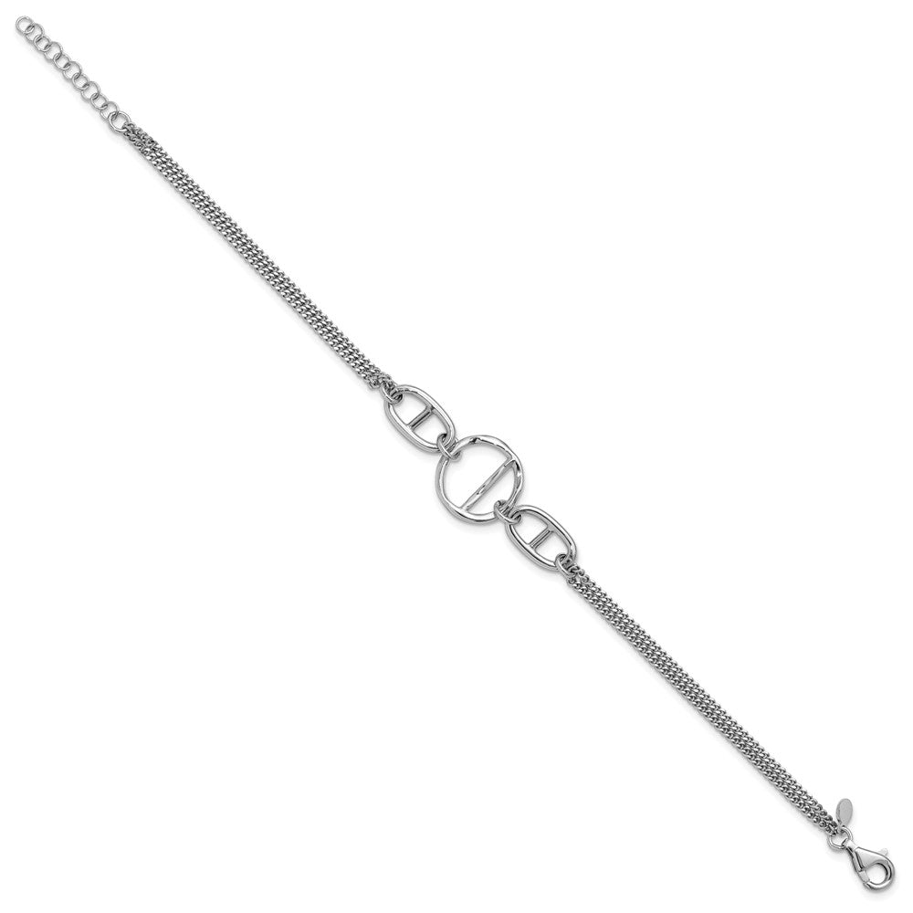 SS Rh-plated Polished 2-strand w/Link Accent w/ ext. Bracelet