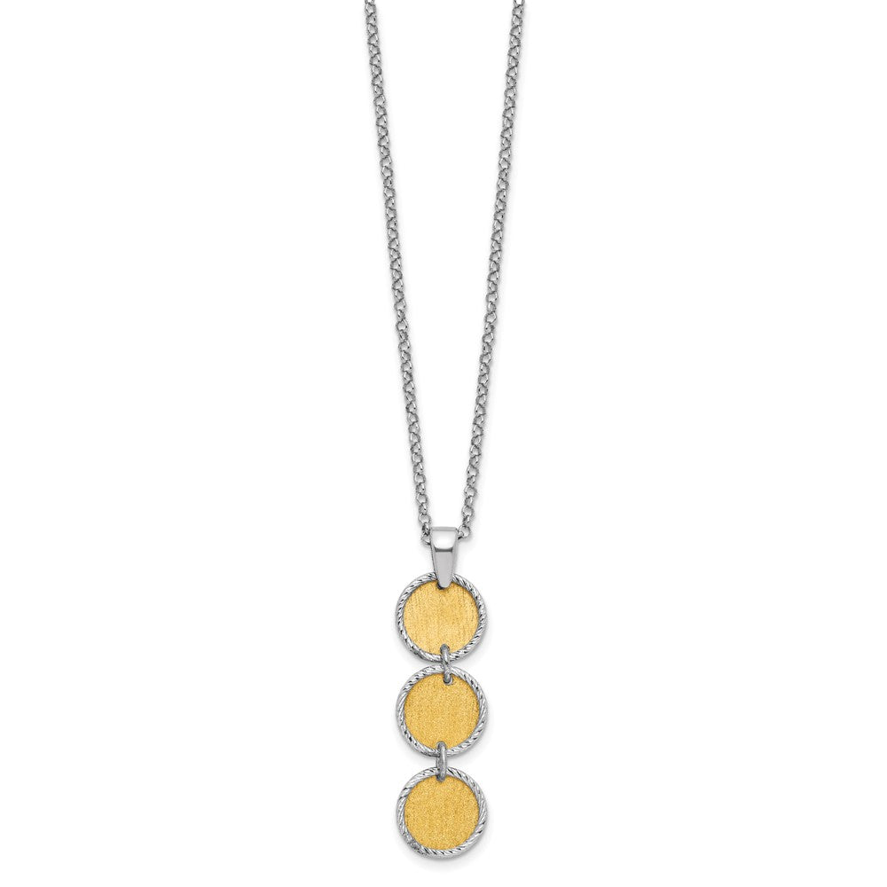 SS Rh/Gold-plated Polished/Brushed Circles w/ ext. Necklace