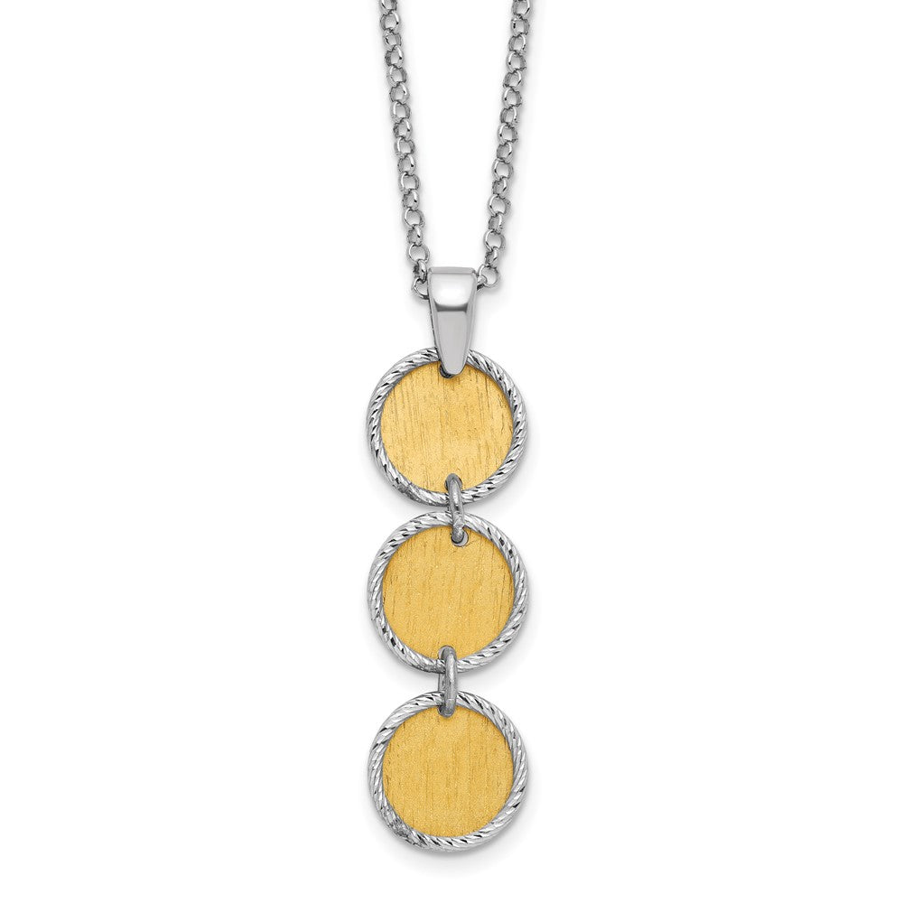 SS Rh/Gold-plated Polished/Brushed Circles w/ ext. Necklace