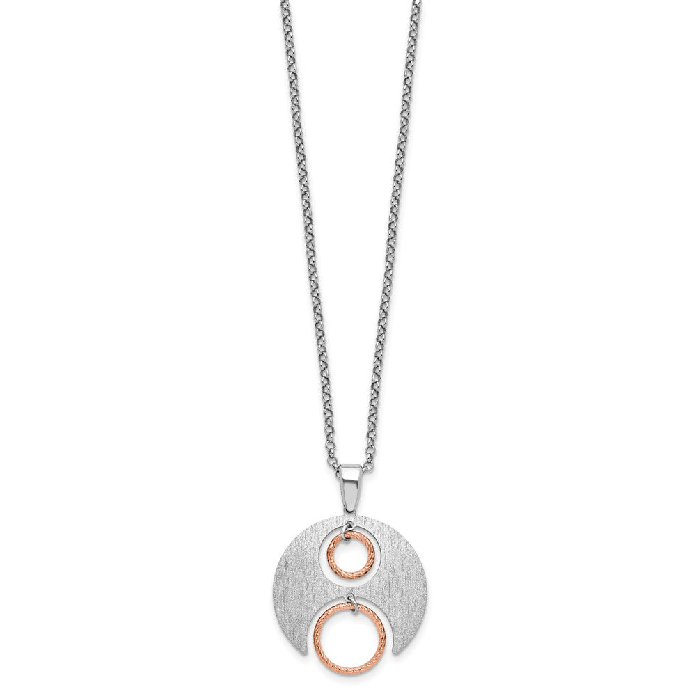 Sterling Silver Rh/Rose gold-plat Polish/Brush w/ ext. Necklace