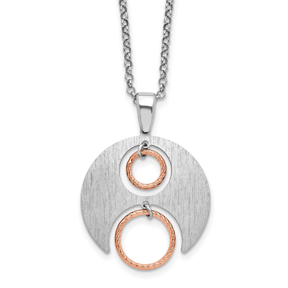 Sterling Silver Rh/Rose gold-plat Polish/Brush w/ ext. Necklace