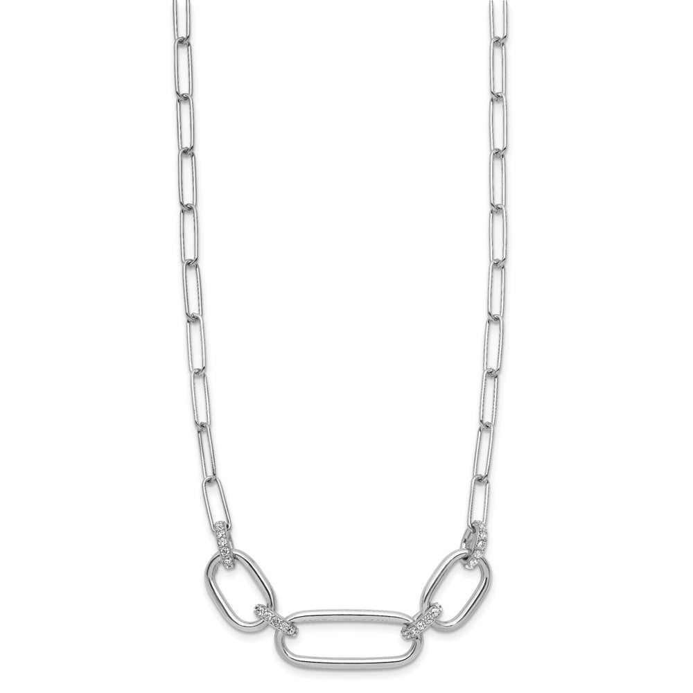 Sterling Silver Rh-plated Polished CZ with ext. Necklace