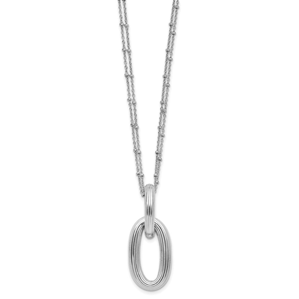 SS Rh-plated Polished 2-strand Oval w/ ext. Necklace