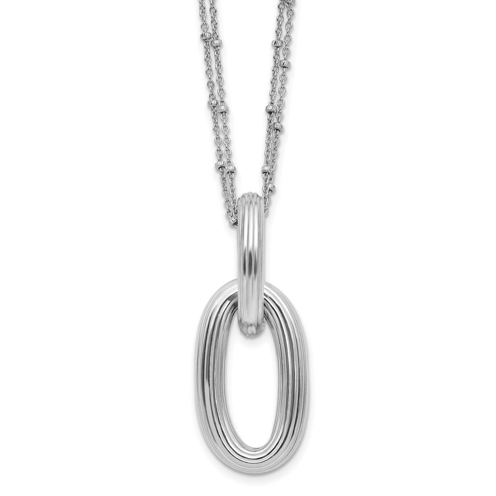 SS Rh-plated Polished 2-strand Oval w/ ext. Necklace