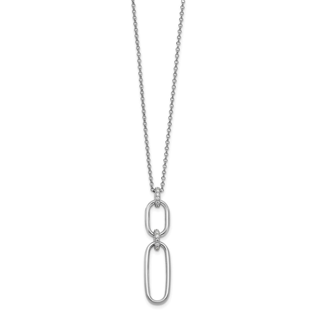 Sterling Silver Rh-plated Polished CZ with ext. Necklace