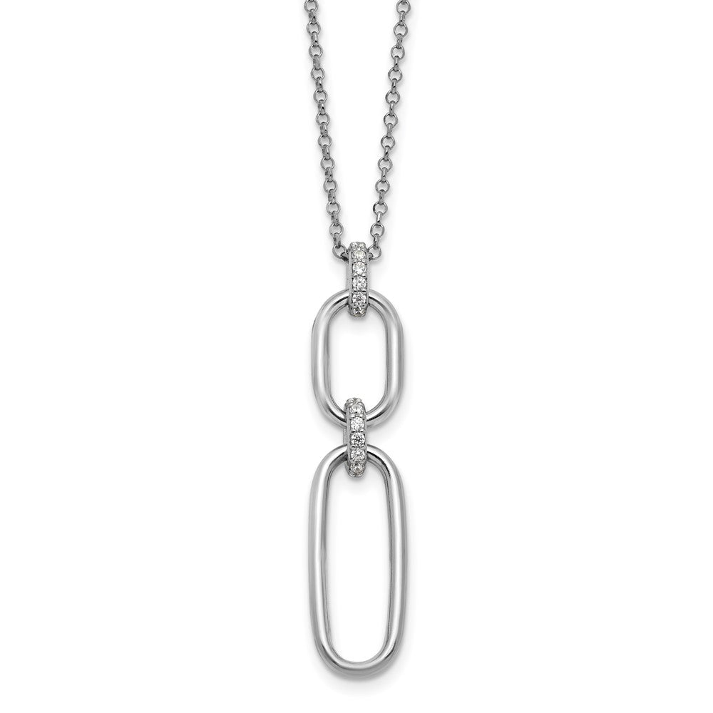 Sterling Silver Rh-plated Polished CZ with ext. Necklace