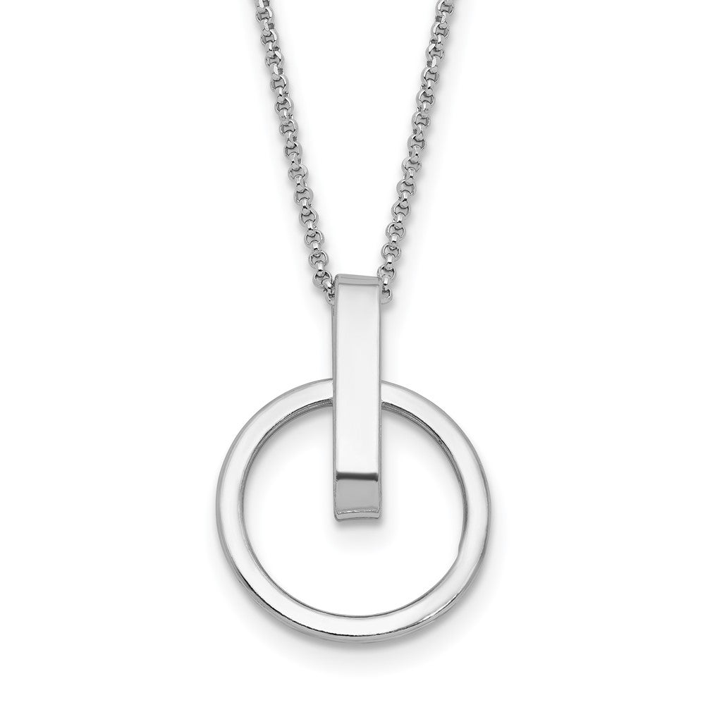 Sterling Silver Rh-plat Polished w/ ext. Circle Pendant Necklac