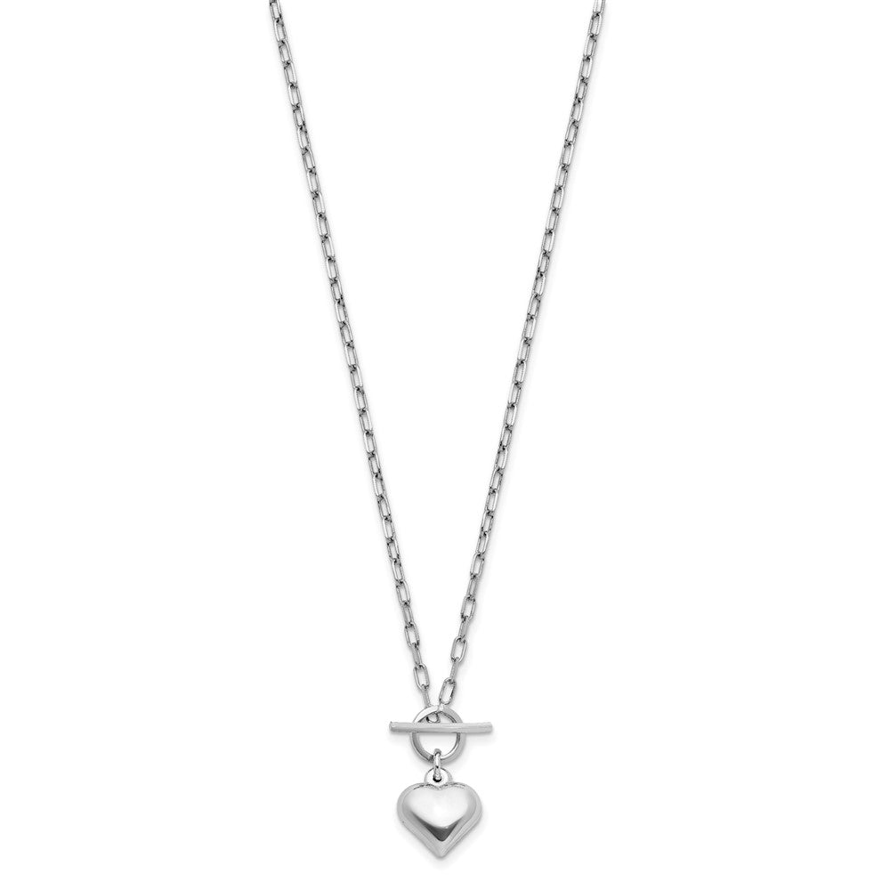 Sterling Silver Rhodium-plated Polished Heart Toggle Necklace