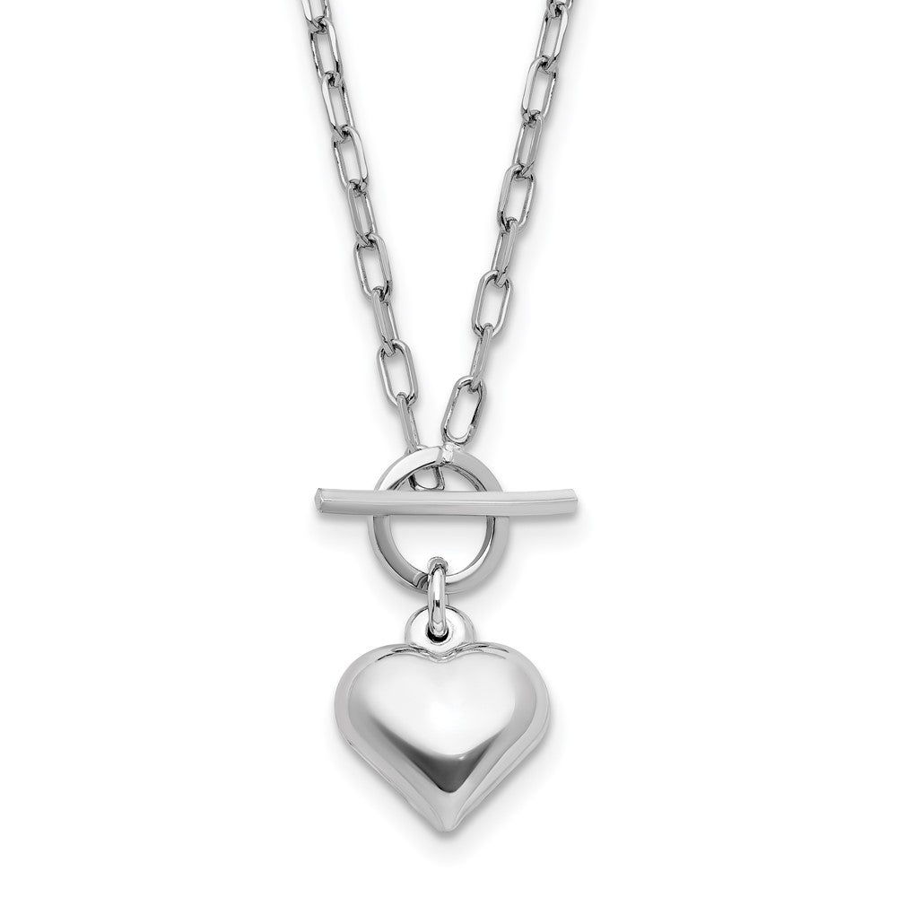 Sterling Silver Rhodium-plated Polished Heart Toggle Necklace