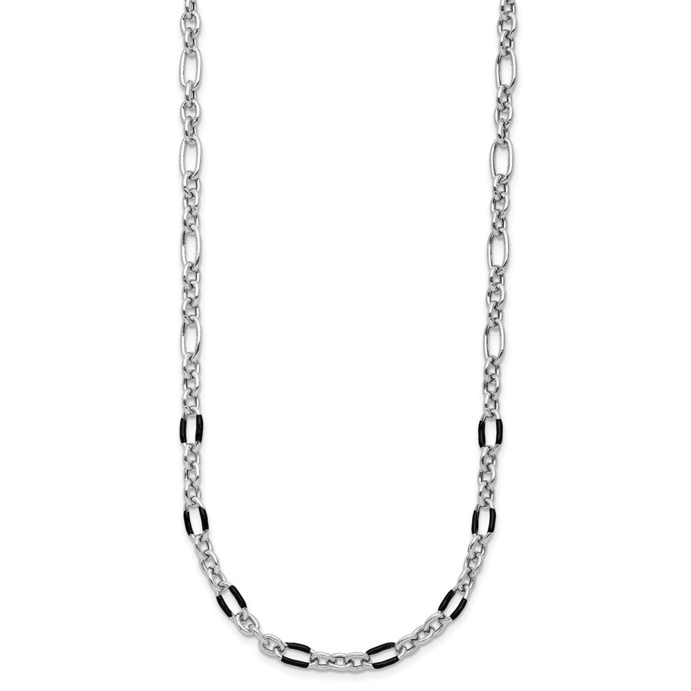 Sterling Silver Rhodium-plated w/Enamel Link w/ ext. Necklace