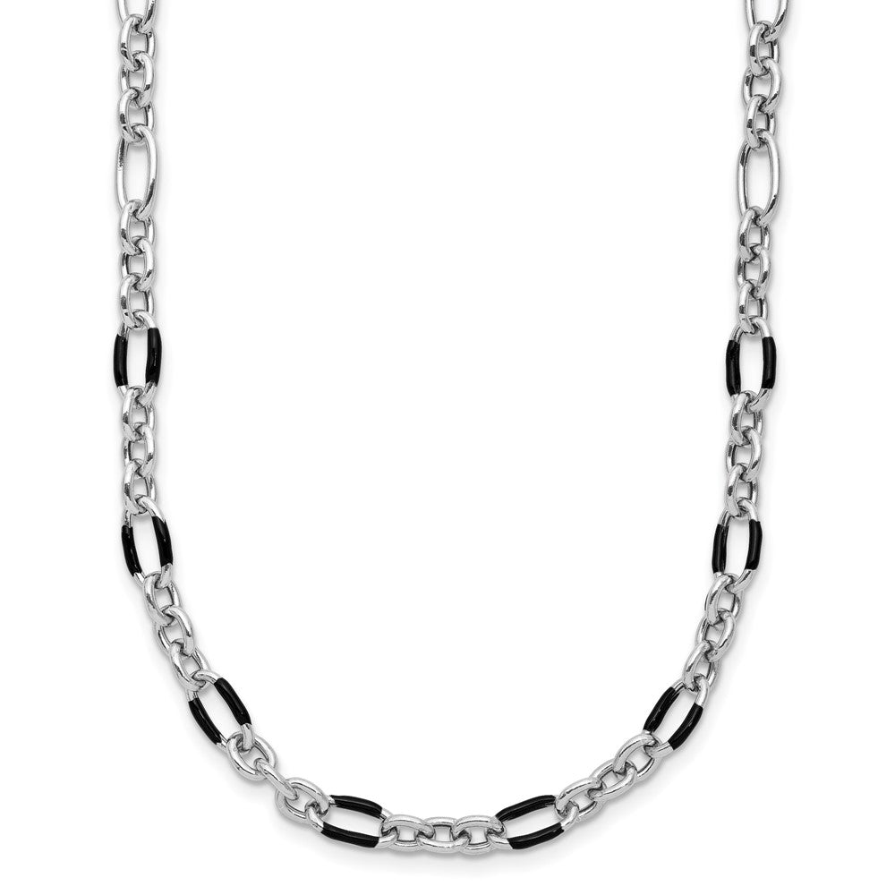 Sterling Silver Rhodium-plated w/Enamel Link w/ ext. Necklace